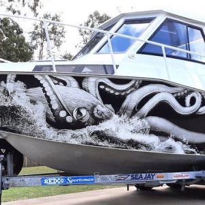 Kraken Octopus Design Fishing Boat Wrap